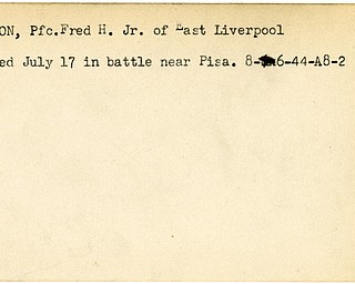 World War II, Vindicator, Fred H. Johnson Jr., East Liverpool, wounded, Pisa, 1944