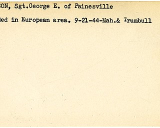World War II, Vindicator, George E. Johnson, Painesville, wounded, Europe, 1944, Mahoning, Trumbull