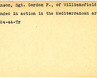 World War II, Vindicator, Gordon F. Johnson, Williamsfield, wounded, Mediterranean, 1944, Trumbull
