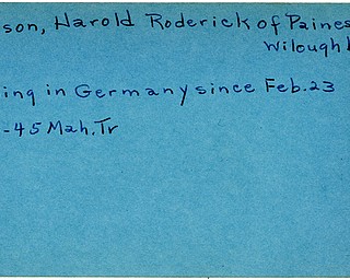 World War II, Vindicator, Harold Roderick Johnson, Painesville, Wiloughby, missing, Germany, 1945, Mahoning, Trumbull