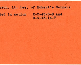 World War II, Vindicator, Lee Johnson, Eckert's Corners, killed, 1943
