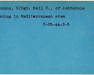 World War II, Vindicator, Neil S. Johnson, Ashtabula, missing, Mediterranean, 1944