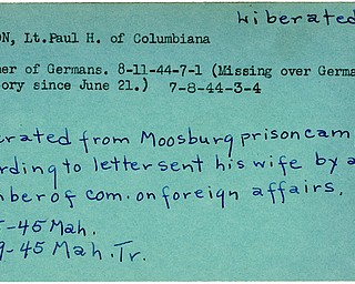 World War II, Vindicator, Paul H. Johnson, Columbiana, prisoner, Germany, 1944, liberated, Moosburg prison camp, 1945, Mahoning, Trumbull