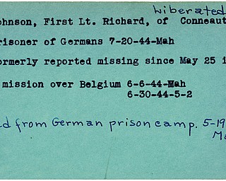 World War II, Vindicator, Richard Johnson, Conneaut, prisoner, Germany, missing, Belgium, 1944, liberated, freed, 1945, Mahoning, Trumbull