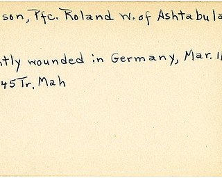 World War II, Vindicator, Roland W. Johnson, Ashtabula, wounded, Germany, 1945, Mahoning, Trumbull