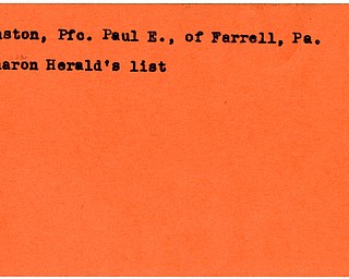 World War II, Vindicator, Paul E. Johnston, Farrell, Pennsylvania, Sharon Hearld's list