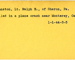 World War II, Vindicator, Ralph E. Johnston, Sharon, Pennsylvania, killed, plane crash, Monterey, California, 1944