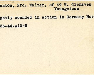 World War II, Vindicator, Walter Johnston, Youngstown, wounded, Germany, 1944