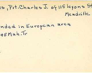 World War II, Vindicator, Charles J. Jones, Meadville, wounded, Europe, 1945, Mahoning, Trumbull