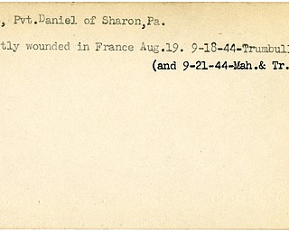 World War II, Vindicator, Daniel Jones, Sharon, Pennsylvania, wounded, France, 1944, Mahoning, Trumbull