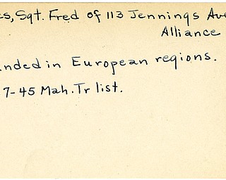 World War II, Vindicator, Fred Jones, Alliance, wounded, Europe, 1945, Mahoning, Trumbull