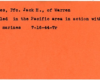 World War II, Vindicator, Jack H. Jones, Warren, killed, Pacific, Marines, 1944, Trumbull