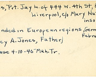 World War II, Vindicator, Jay L. Jones, East Liverpool, wounded, Europe, Germany, 1945, Mahoning, Trumbull, Rolley A. Jones, Mary Hutchinson