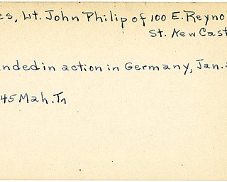 World War II, Vindicator, John Philip Jones, New Castle, wounded, Germany, 1945, Mahoning, Trumbull