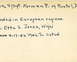 World War II, Vindicator, Norman P. Jones, Diamond, wounded, Europe, 1945, Mahoning, Trumbull, Etta S. Jones
