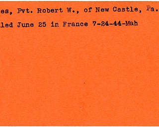 World War II, Vindicator, Robert W. Jones, New Castle, Pennsylvania, killed, France, 1944, Mahoning