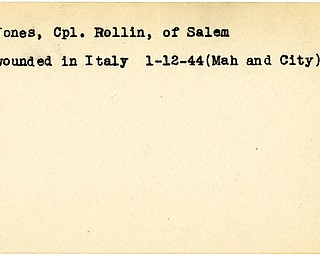 World War II, Vindicator, Rollin Jones, Salem, wounded, Italy, 1944, Mahoning, City