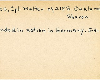 World War II, Vindicator, Walter Jones, Sharon, wounded, Germany, 1945, Trumbull