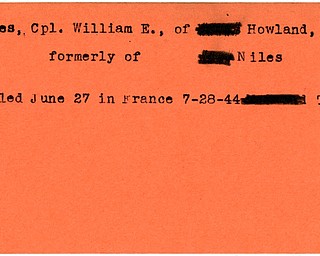 World War II, Vindicator, William E. Jones, Howland, Niles, killed, France, 1944, Trumbull