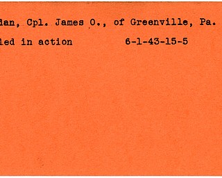 World War II, Vindicator, James O. Jordan, Greenville, Pennsylvania, killed, 1943