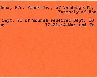 World War II, Vindicator, Frank Jordana Jr., Vandergrift, Pennsylvania, Bessemer, wounded, killed, France, 1944, Mahoning, Trumbull