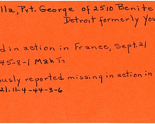 World War II, Vindicator, George Jorella, Detroit, Youngstown, missing, France, 1944, killed, 1945, Mahoning, Trumbull