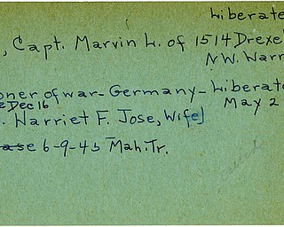 World War II, Vindicator, Marvin L. Jose, Warren, prisoner, Germany, liberated, 1945, Mahoning, Trumbull, Harriet F. Jose