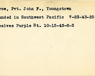 World War II, Vindicator, John F. Joyce, Youngstown, wounded, Southwest Pacific, 1943, Purple Heart