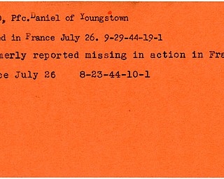 World War II, Vindicator, Daniel Julio, Youngstown, missing, France, 1944, killed
