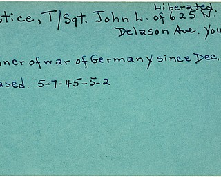 World War II, Vindicator, John L. Justice, Youngstown, prisoner, Germany, 1945, liberated