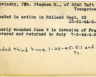 World War II, Vindicator, Stephen M. Kacvinsky, Youngstown, wounded, France, recovered, Holland, 1944, wounded third time, 1945, Mahoning, Trumbull