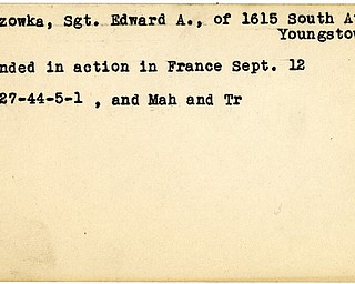 World War II, Vindicator, Edward A. Kaczowka, Youngstown, wounded, France, 1944, Mahoning, Trumbull