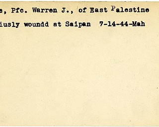 World War II, Vindicator, Warren J. Kale, East Palestine, wounded, Saipan, 1944, Mahoning