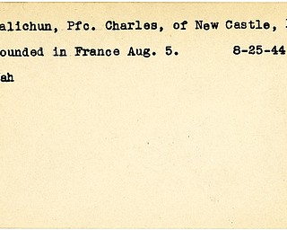 World War II, Vindicator, Charles Kalichun, New Castle, Pennsylvania, wounded, France, 1944, Mahoning