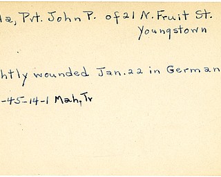 World War II, Vindicator, John P. Kalla, Youngstown, wounded, Germany, 1945, Mahoning, Trumbull