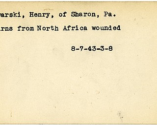 World War II, Vindicator, Henry Kalwarski, Sharon, Pennsylvania, wounded, North Africa, returns, 1943