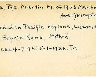 World War II, Vindicator, Martin M. Kana, Youngstown, wounded, Pacific, Luzon, 1945, Mahoning, Trumbull, Sophie Kana