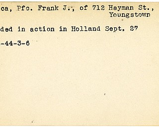 World War II, Vindicator, Frank J. Kapica, Youngstown, wounded, Holland, 1944