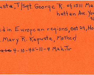 World War II, Vindicator, George R. Kapusta, Youngstown, killed, Europe, Holland, 1945, Mahoning, Trumbull, Mary R. Kapusta
