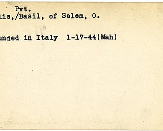 World War II, Vindicator, Basil Karlis, Salem, Ohio, wounded, Italy, 1944, Mahoning