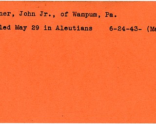 World War II, Vindicator, John Karner Jr., Wampum, Pennsylvania, killed, Aleutians, 1943, Mahoning
