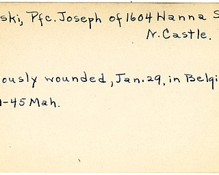 World War II, Vindicator, Joseph Karski, New Castle, wounded, Belgium, 1945, Mahoning