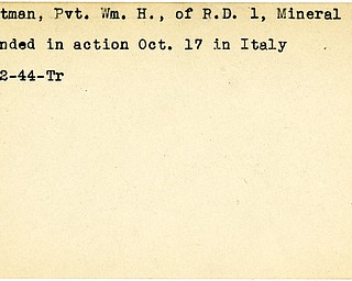 World War II, Vindicator, William H. Kartman, Mineral Ridge, wounded, Italy, 1944, Trumbull