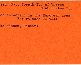 World War II, Vindicator, Joseph F. Kassen, Warren, killed, Europe, 1944, Mike Kassen