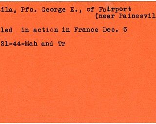 World War II, Vindicator, George E. Katila, Fairport, Painesville, killed, France, 1944, Mahoning, Trumbull