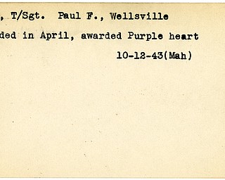 World War II, Vindicator, Paul F. Katz, Wellsville, wounded, award, Purple Heart, 1943, Mahoning