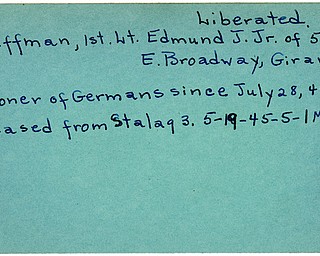 World War II, Vindicator, Edmund J. Kauffman Jr., Girard, prisoner, Germany, 1944, released, liberated, Stalag, 1945, Mahoning, Trumbull