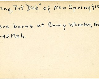 World War II, Vindicator, Dick Keating, New Springfield, burns, wounded, Camp Wheeler, Georgia, 1945, Mahoning