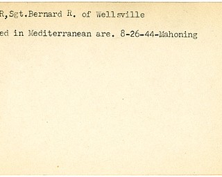 World War II, Vindicator, Bernard R. Keeder, Wellsville, wounded, Mediterranean, 1944, Mahoning