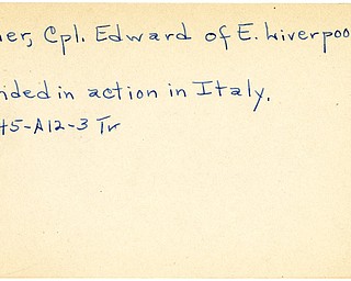 World War II, Vindicator, Edward Keener, East Liverpool, wounded, Italy, 1945, Trumbull